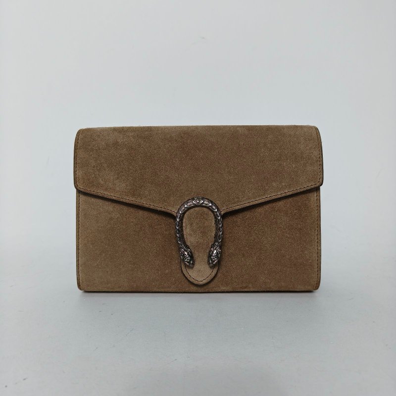 GUCCI 駝色麂皮銀扣Dionysus酒神Woc肩背包-0