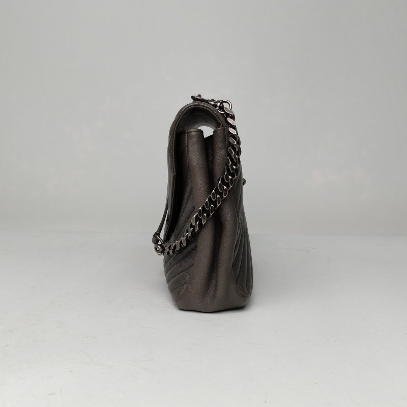 SAINT LAURENT College郵差包大號32深灰色牛皮銀扣肩背包-1