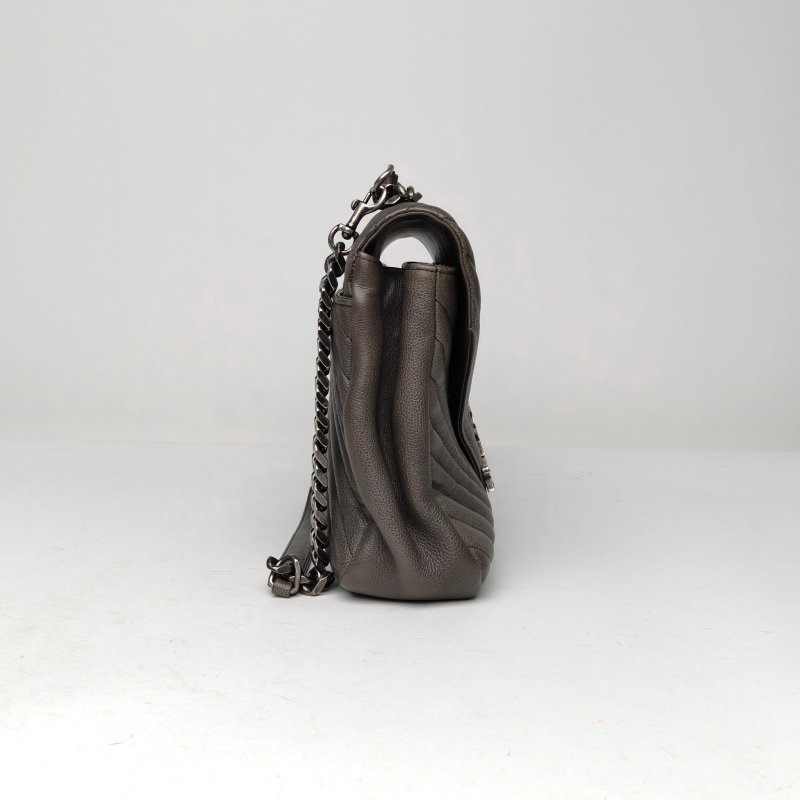 SAINT LAURENT College郵差包大號32深灰色牛皮銀扣肩背包-3