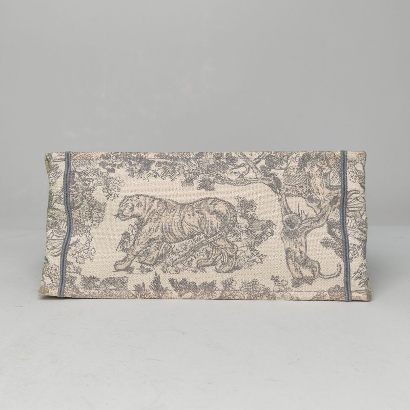 DIOR BookTote中號36灰色帆布2021動物園老虎刺繡肩背包-4