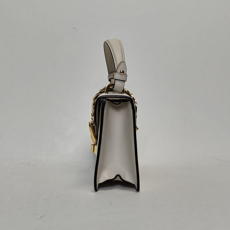 GUCCI Sylvie塞爾維亞絲帶包皮手帶Mini20牛皮金扣白色肩背包-1