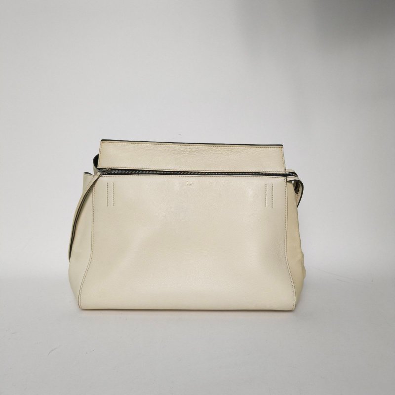 CELINE 米色牛皮銀扣單肩包肩背包-0