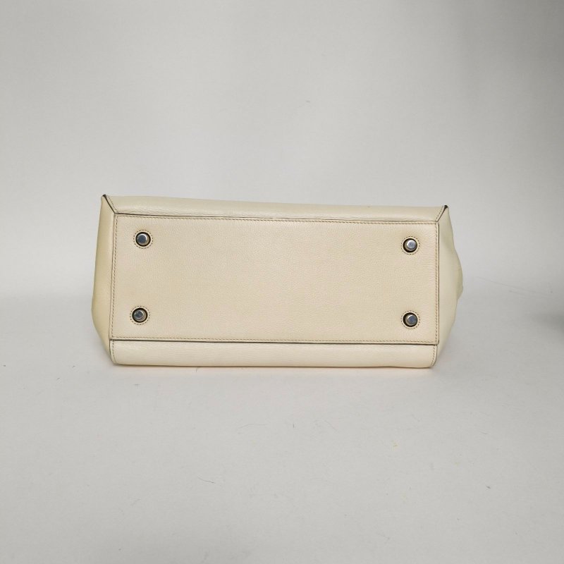 CELINE 米色牛皮銀扣單肩包肩背包-4