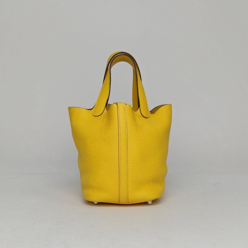 HERMES Picotin18菜籃子9O那不勒斯黃TC皮D刻銀扣肩背包-1