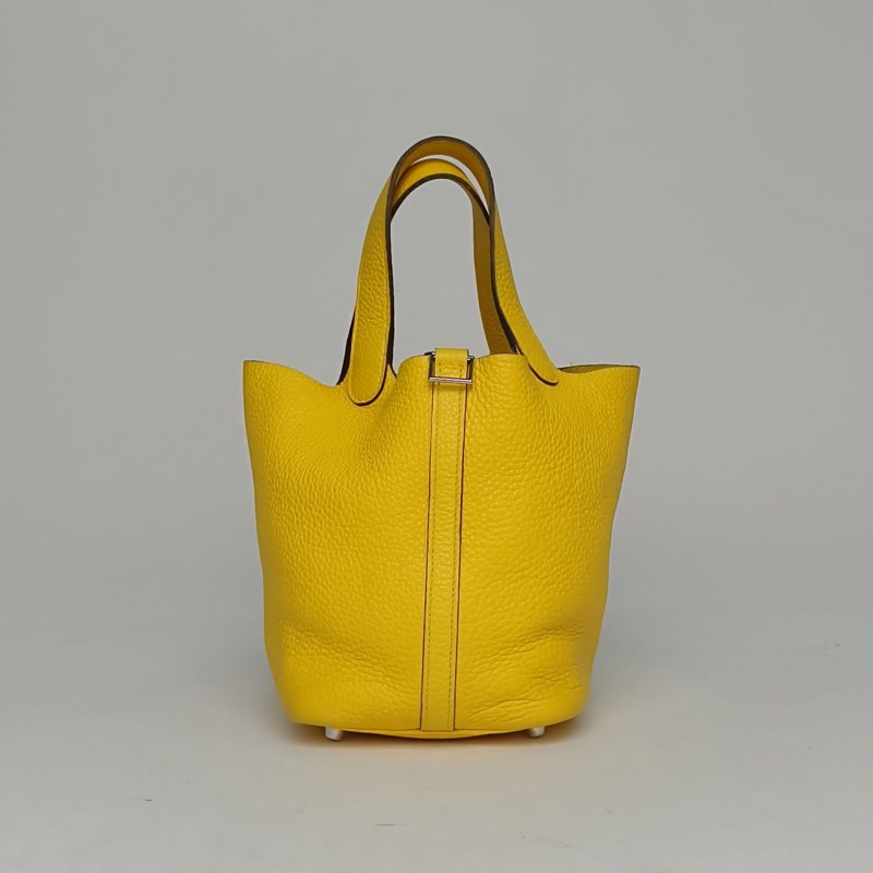 HERMES Picotin18菜籃子9O那不勒斯黃TC皮D刻銀扣肩背包-3