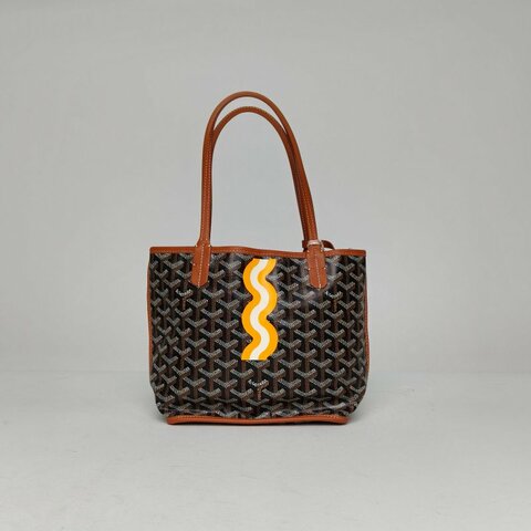 GOYARD Anjou雙面購物袋Mini20金棕色牛皮/帆布銀扣肩背包