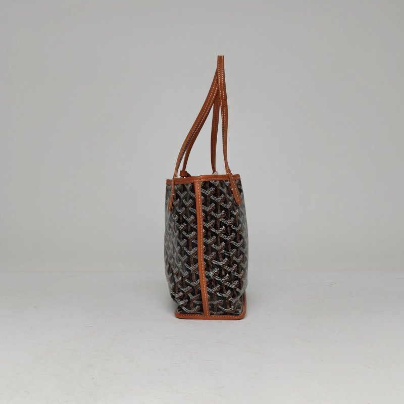 GOYARD Anjou雙面購物袋Mini20金棕色牛皮/帆布銀扣肩背包-1