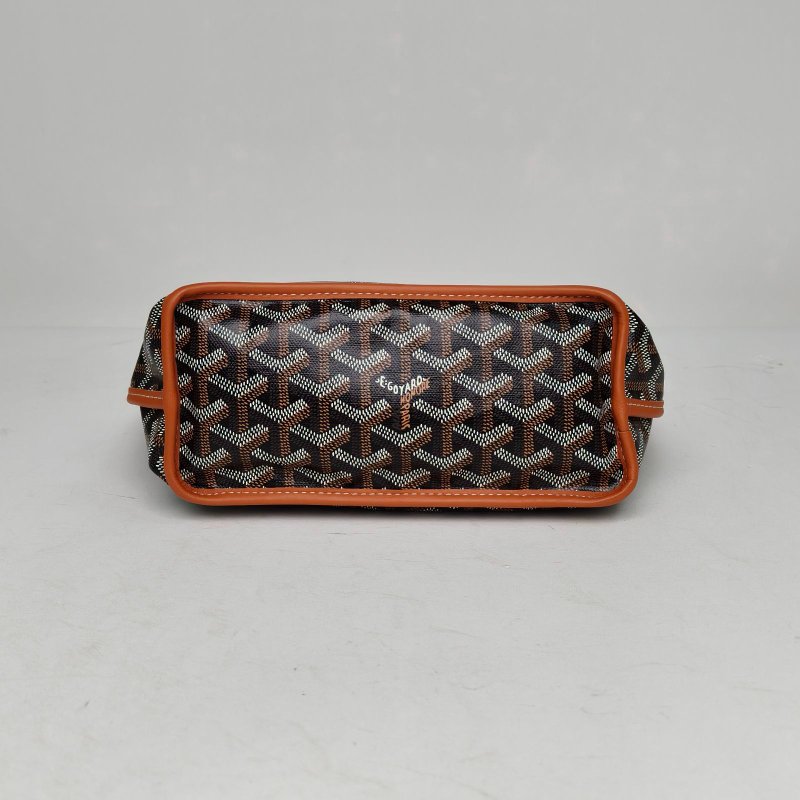 GOYARD Anjou雙面購物袋Mini20金棕色牛皮/帆布銀扣肩背包-4