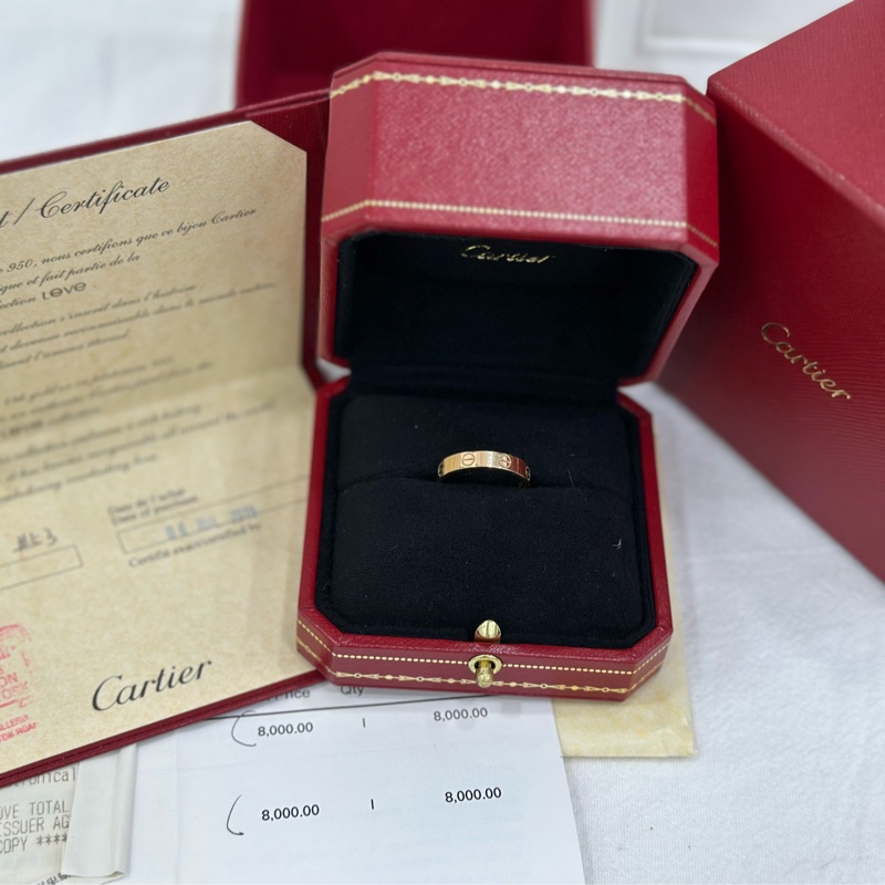 Cartier 卡地亞C de Cartier系列Logo字母 戒指53碼 18k玫瑰金戒指，19年證書-0