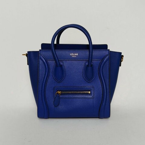 CELINE Luggage笑臉包Nano20藍色牛皮肩背包