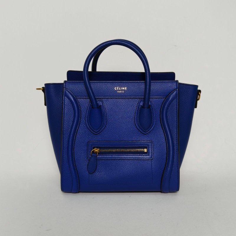 CELINE Luggage笑臉包Nano20藍色牛皮肩背包-0