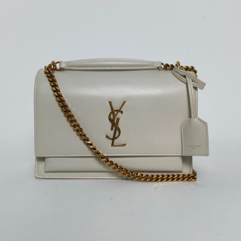SAINT LAURENT SUNSET日落包中號22白色牛皮金扣肩背包-0