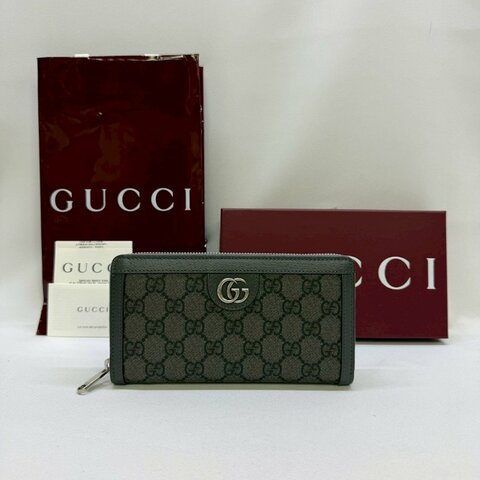 GUCCI 黑灰帆布拉鍊長夾