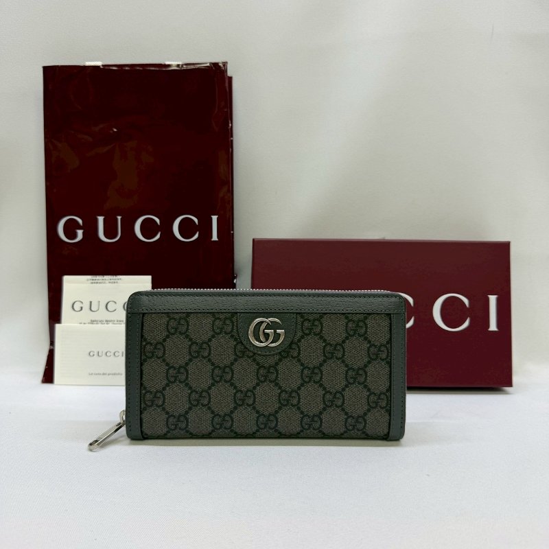 GUCCI 黑灰帆布拉鍊長夾-0