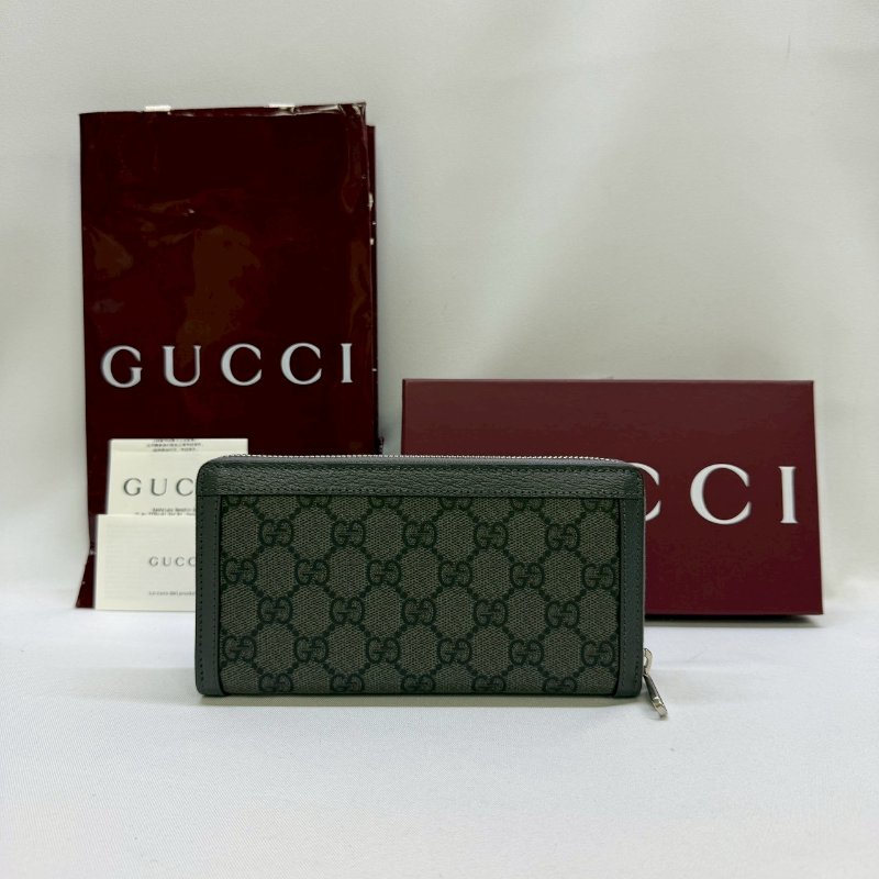 GUCCI 黑灰帆布拉鍊長夾-1