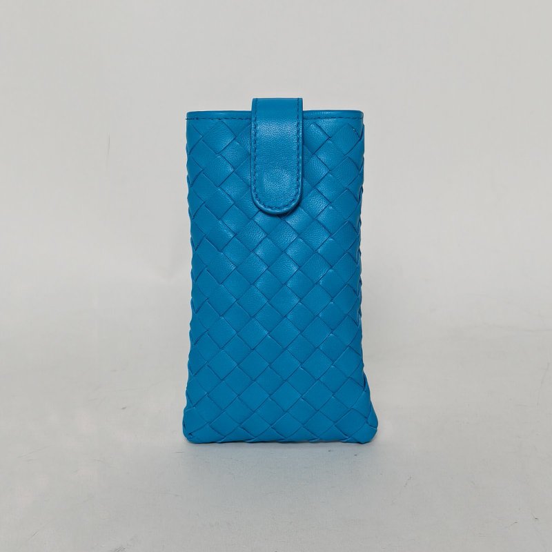 BOTTEGA VENETA 藍色羊皮手機包經典編織肩背包-0