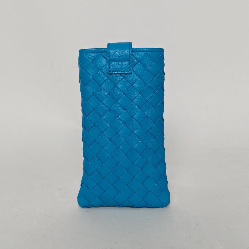BOTTEGA VENETA 藍色羊皮手機包經典編織肩背包-2