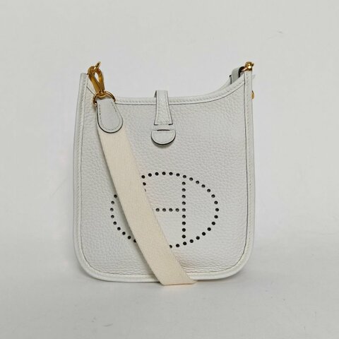 HERMES EvelyneMini160U新白色TC皮B刻金扣肩背包