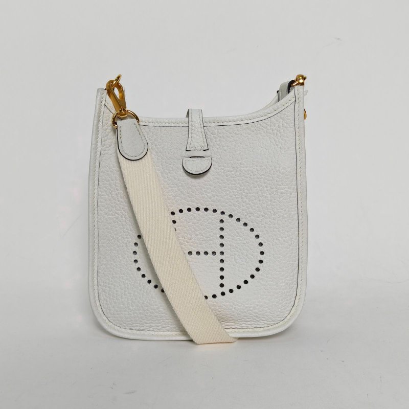 HERMES EvelyneMini160U新白色TC皮B刻金扣肩背包-0