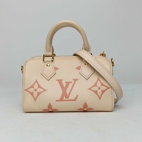LOUIS VUITTON SpNano16可拆卸肩帶米白色牛皮晶片大Logo印花肩背包