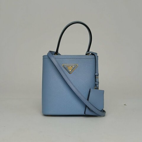 PRADA 水桶購物袋小號藍色牛皮肩背包