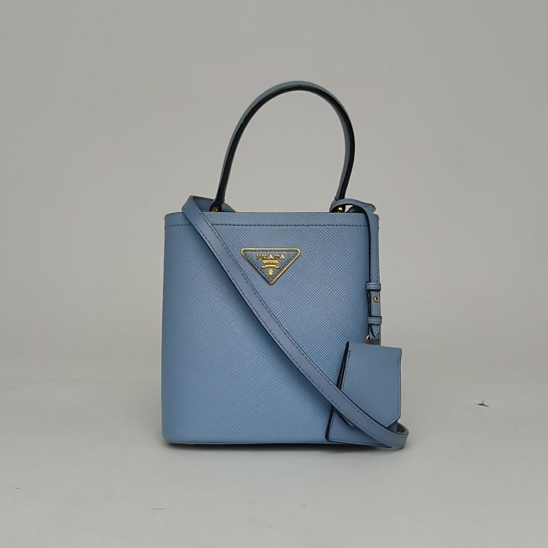 PRADA 水桶購物袋小號藍色牛皮肩背包-0