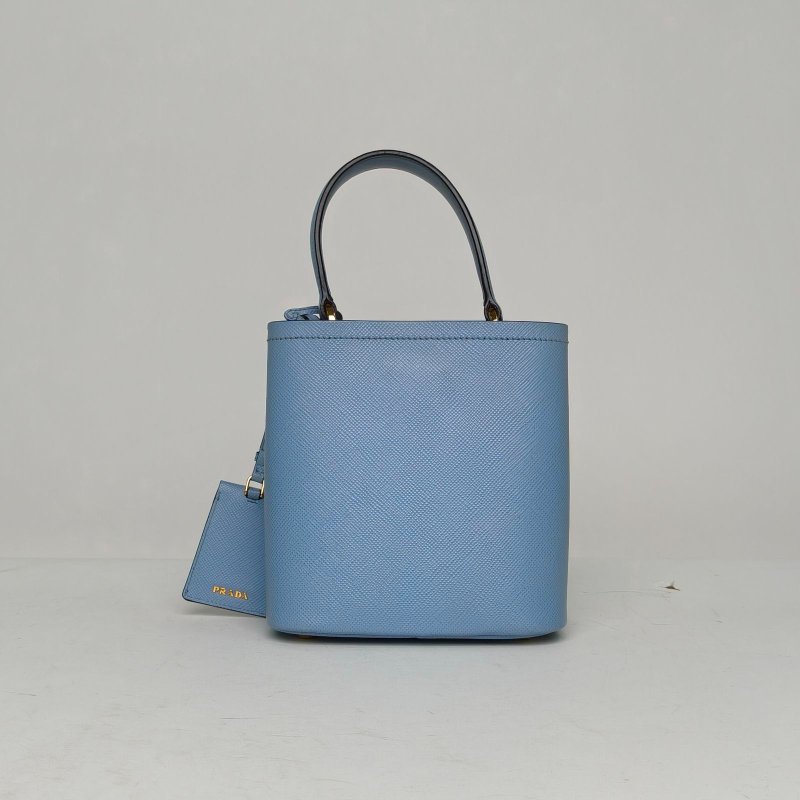 PRADA 水桶購物袋小號藍色牛皮肩背包-2