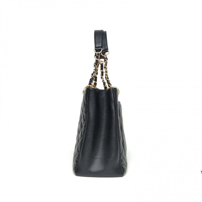 CHANEL GST購物袋小號33黑色荔枝牛皮15開金扣肩背包-1