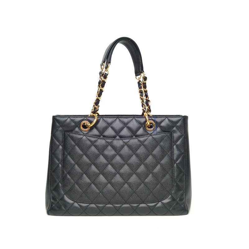 CHANEL GST購物袋小號33黑色荔枝牛皮15開金扣肩背包-2