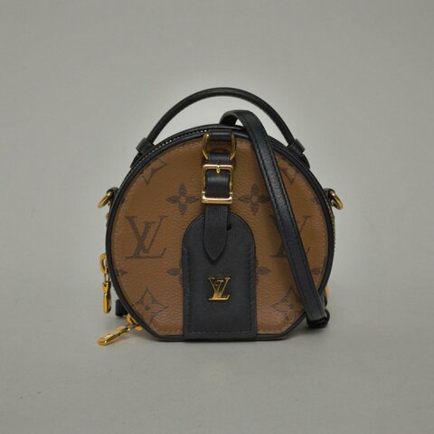 LOUIS VUITTON PETITEBOITECHAPEAU硬圓餅Mini13焦糖色PVC晶片老花肩背包