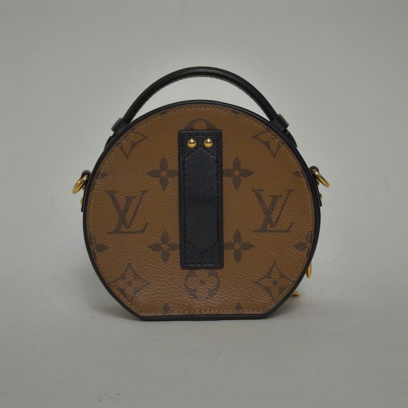 LOUIS VUITTON PETITEBOITECHAPEAU硬圓餅Mini13焦糖色PVC晶片老花肩背包-2