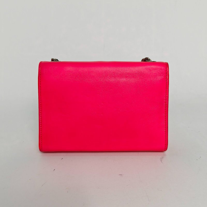 SAINT LAURENT 桃紅色牛皮銀扣KATE光面牛皮MINI17肩背包-2