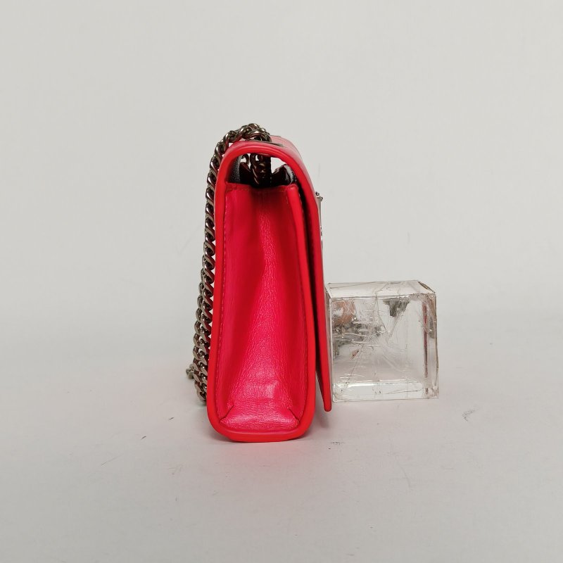 SAINT LAURENT 桃紅色牛皮銀扣KATE光面牛皮MINI17肩背包-3