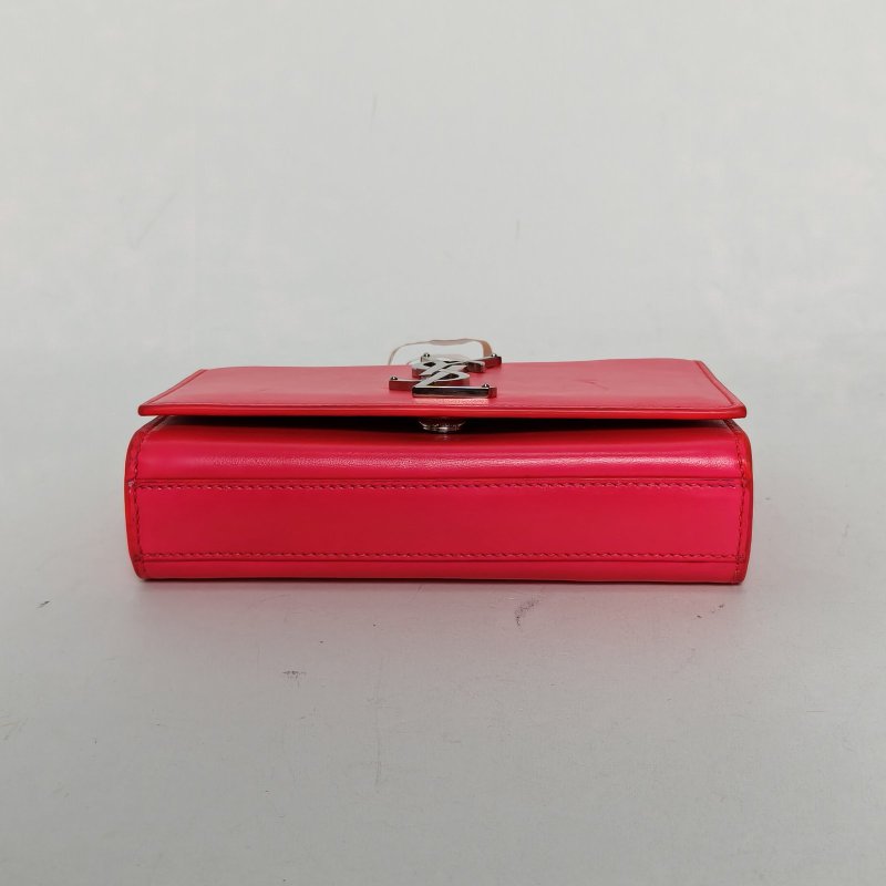 SAINT LAURENT 桃紅色牛皮銀扣KATE光面牛皮MINI17肩背包-4