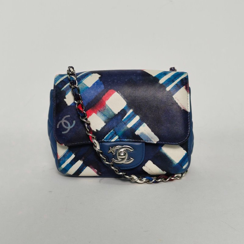 CHANEL CF口蓋包方胖子17拼色牛皮22開銀扣肩背包-0