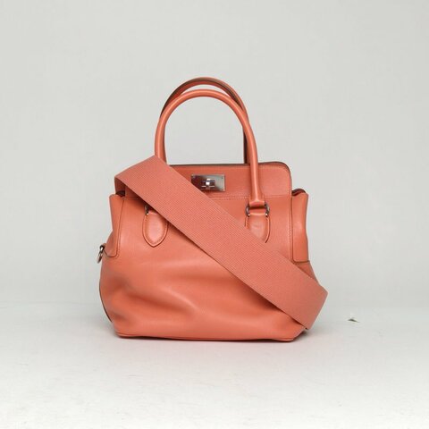 HERMES Toolbox牛奶盒子20L5灰蝦粉EC皮框R銀扣肩背包