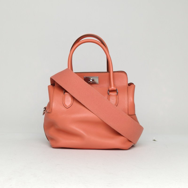 HERMES Toolbox牛奶盒子20L5灰蝦粉EC皮框R銀扣肩背包-0