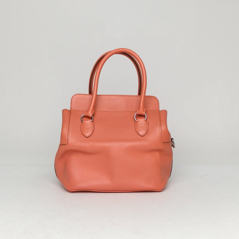 HERMES Toolbox牛奶盒子20L5灰蝦粉EC皮框R銀扣肩背包-2