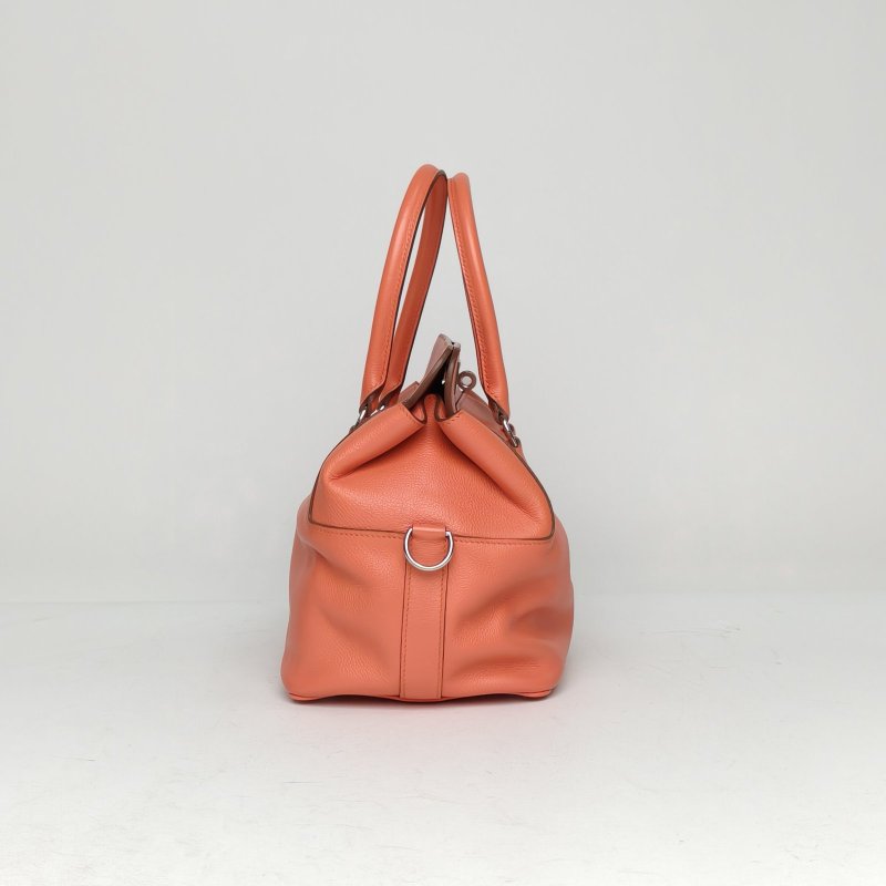 HERMES Toolbox牛奶盒子20L5灰蝦粉EC皮框R銀扣肩背包-3