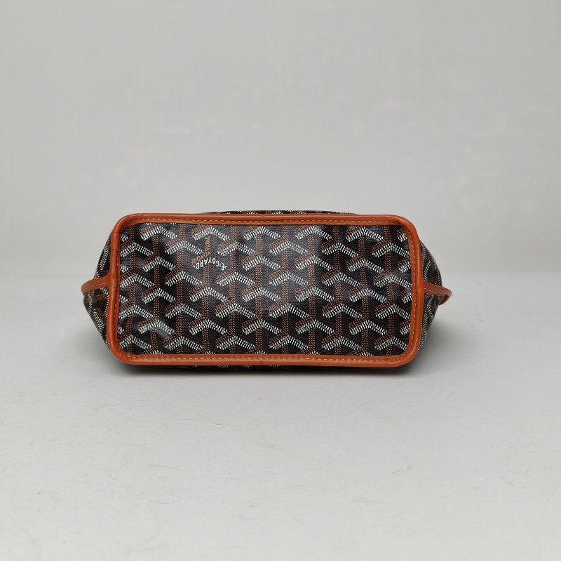 GOYARD Anjou雙面購物袋Mini20金棕色牛皮/帆布銀扣肩背包-4