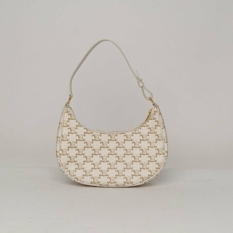 CELINE AVA豌豆包腋下包中號凱旋門印花白色PVC金扣肩背包