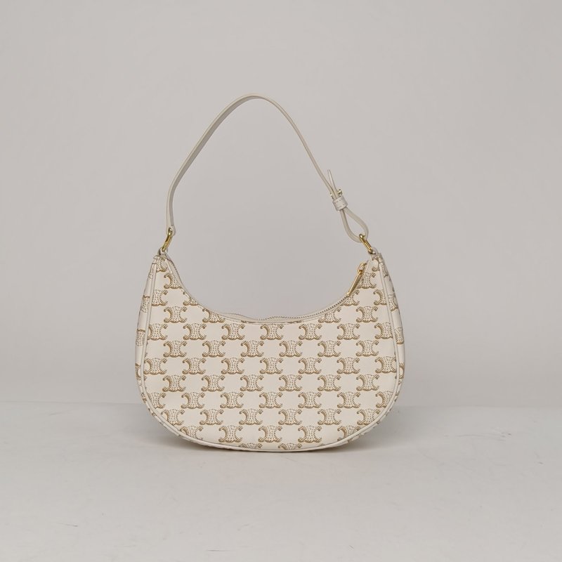 CELINE AVA豌豆包腋下包中號凱旋門印花白色PVC金扣肩背包-0