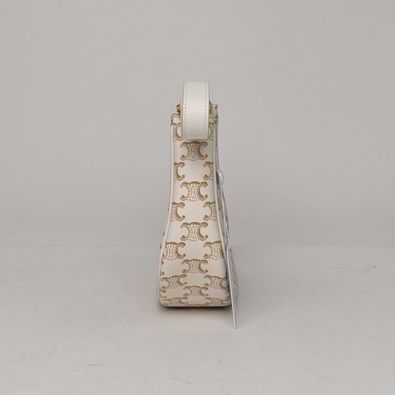 CELINE AVA豌豆包腋下包中號凱旋門印花白色PVC金扣肩背包-1