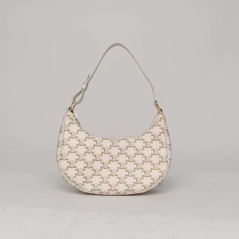 CELINE AVA豌豆包腋下包中號凱旋門印花白色PVC金扣肩背包-2