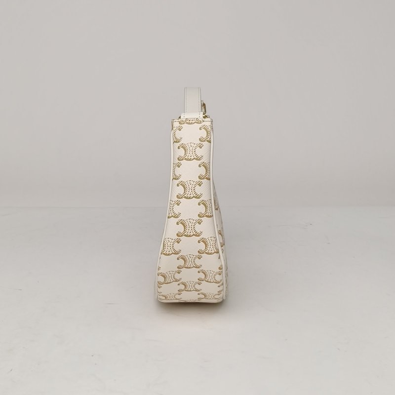 CELINE AVA豌豆包腋下包中號凱旋門印花白色PVC金扣肩背包-3