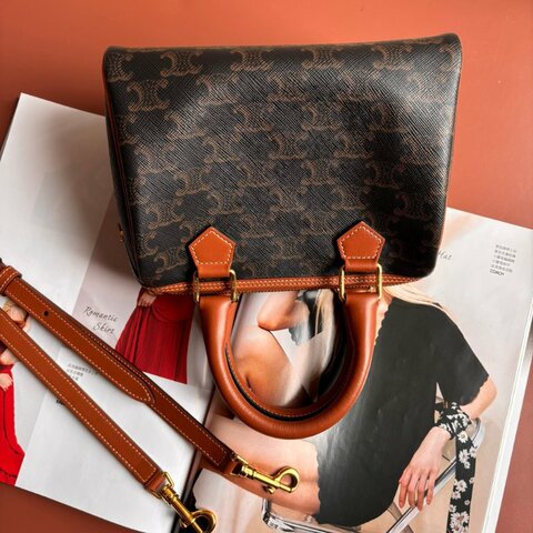 ::CELINE:: 經典凱旋門老花 小號波士頓包 斜背包 手提包