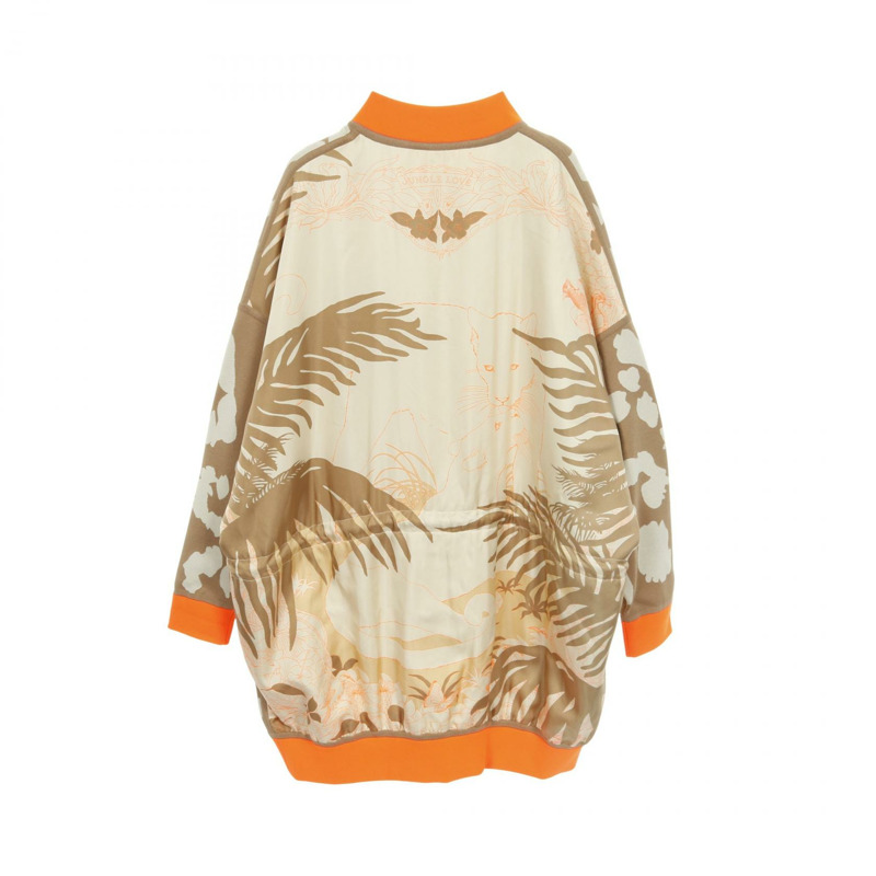 愛馬仕 JUNGLE LOVE 斜紋布 其他夾克 真絲 真絲 聚酯纖維 米色 橙色 米色 二手 女款-1