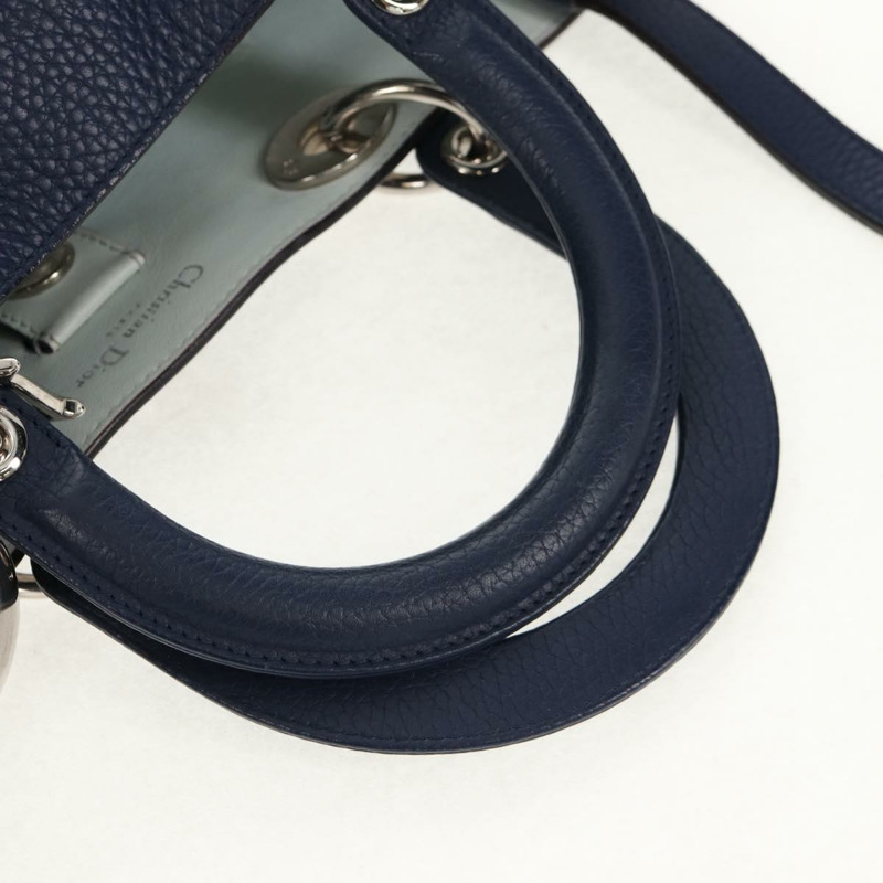 【日本直送】Christian Dior Diorissimo 手提包 皮革 2way Navy Silver Auth 148454A-6