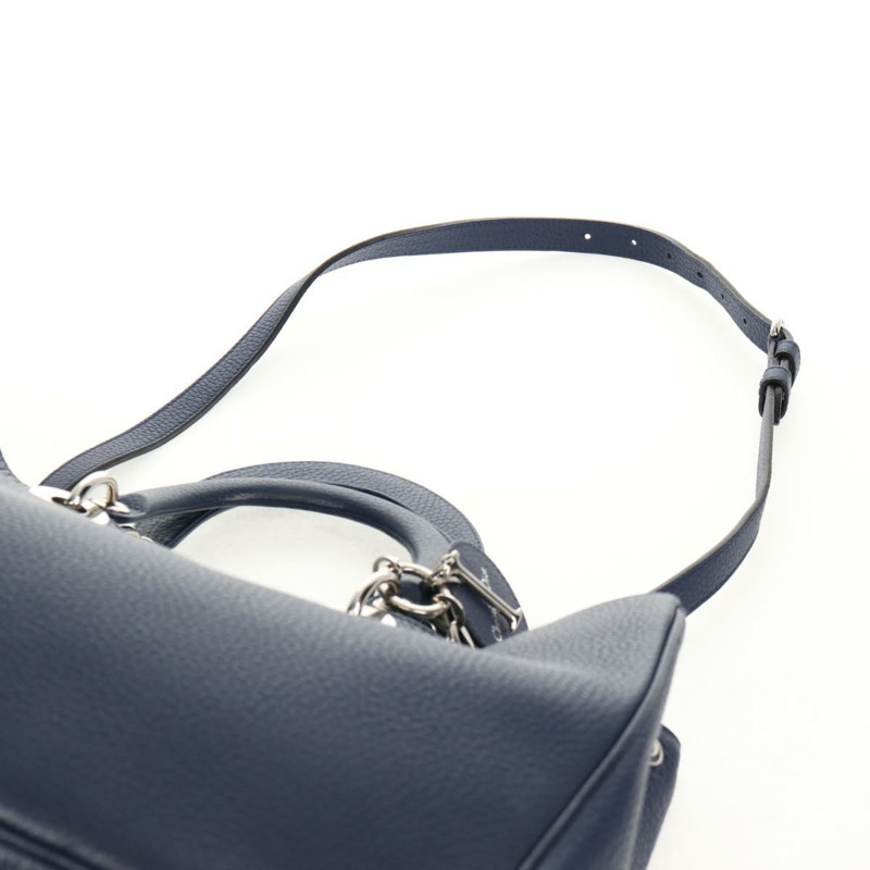 【日本直送】Christian Dior Diorissimo 手提包 皮革 2way Navy Silver Auth 148454A-14