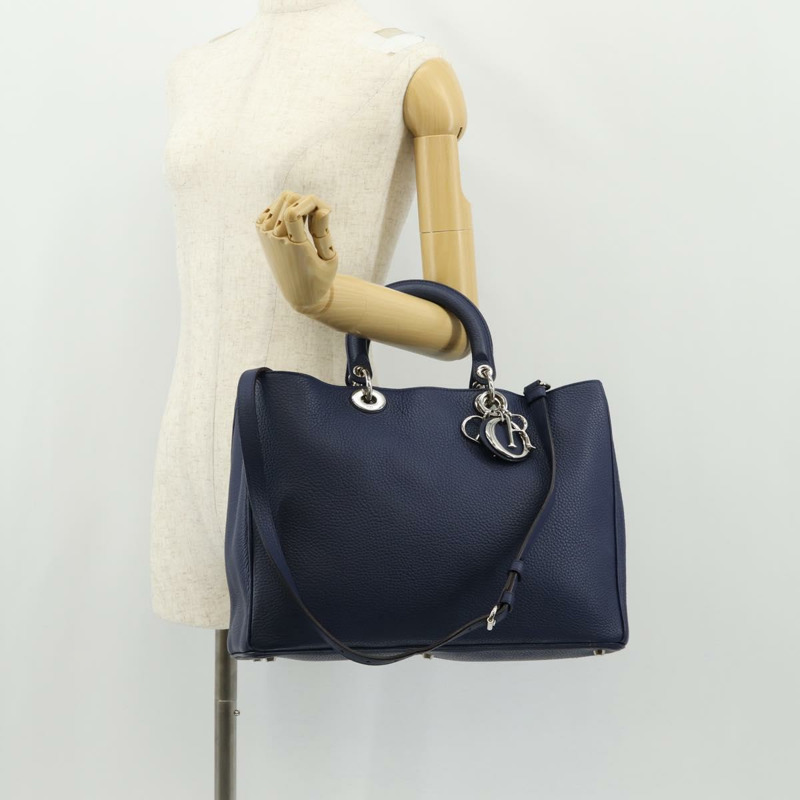 【日本直送】Christian Dior Diorissimo 手提包 皮革 2way Navy Silver Auth 148454A-28